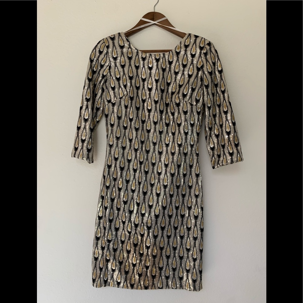 Ark & Co Gold Black Sequin Beaded Cocktail Dress Medium Art Deco Party Dress Mid